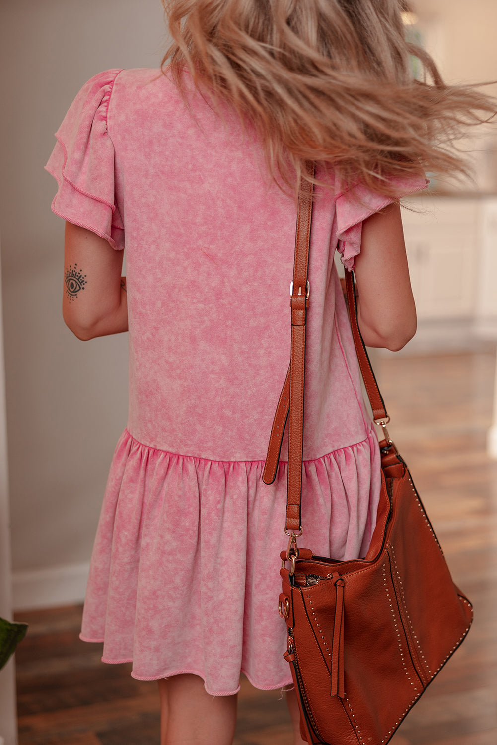 Sachet Pink Mineral Wash Raw Edge Ruffle Mini Dress eAura