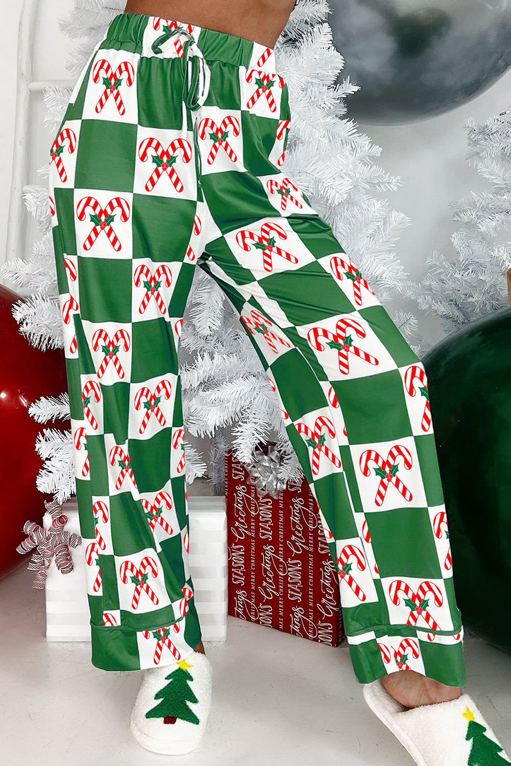 Green Holly Jolly Checkered Pattern Pyjama Set - eAura