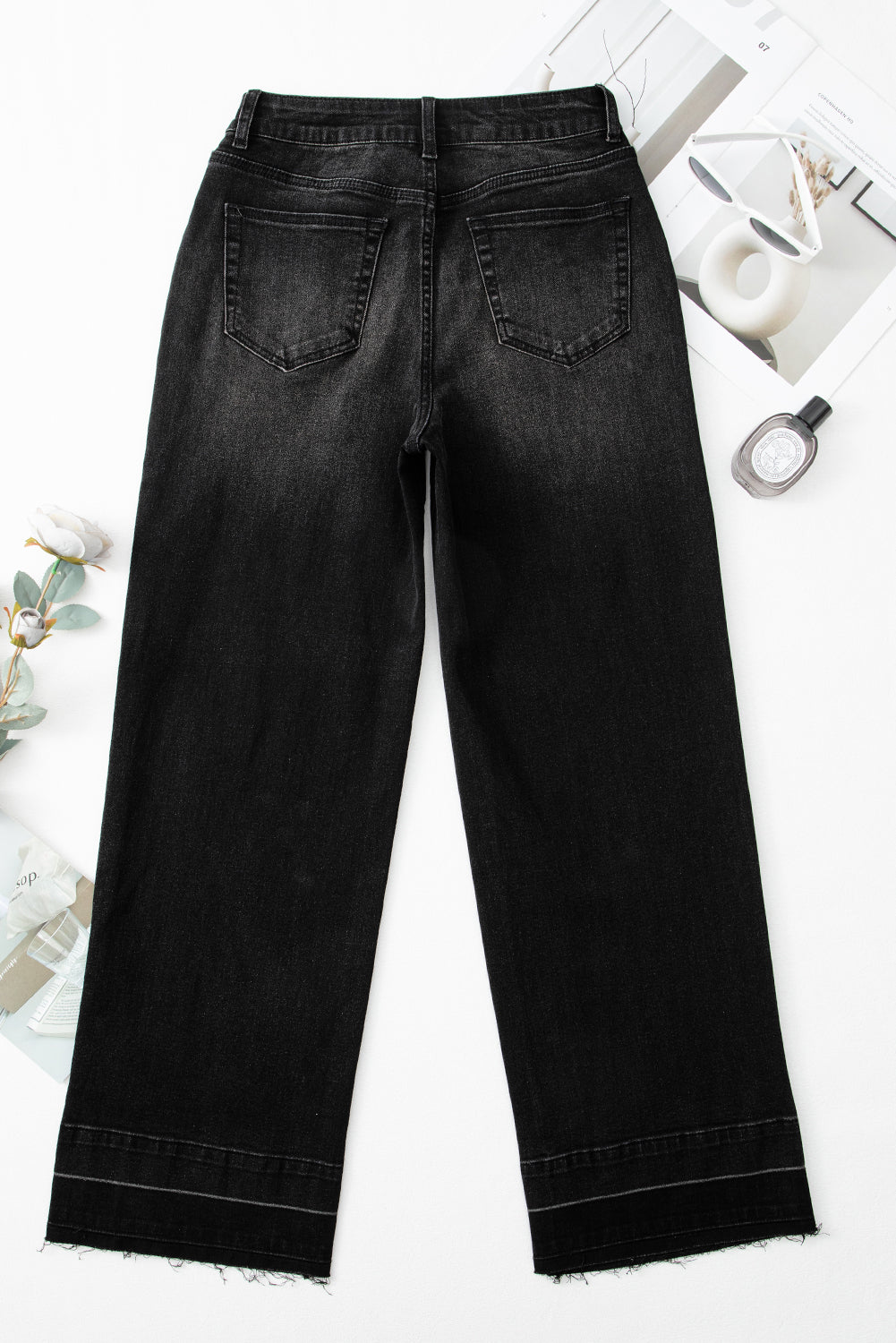 Raw Hem Straight High Rise Loose Jeans - eAura