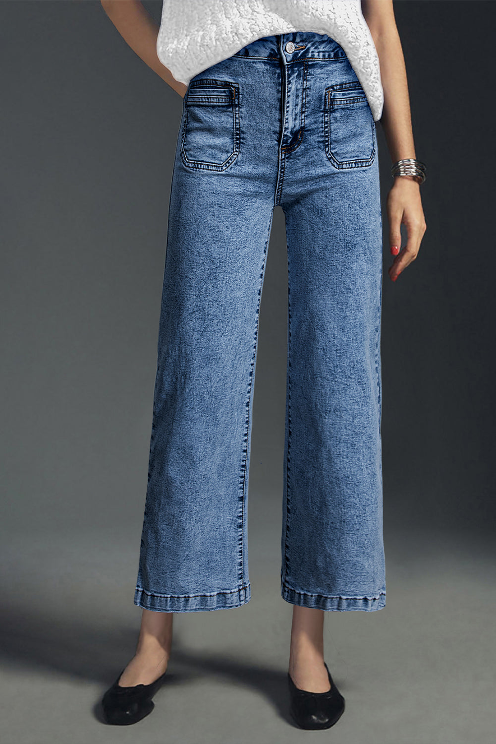 Patch Pocket Straight Leg Loose Jeans - eAura