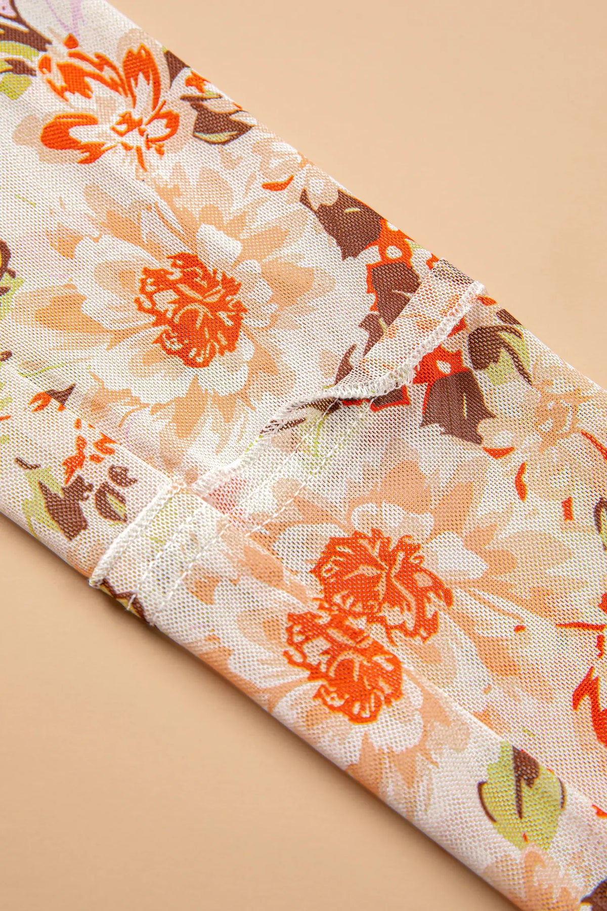 Floral Print Mesh Thumbhole Long Sleeve Slim Top – Multicolour