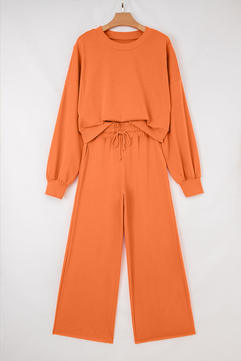 Drop Shoulder Puff Sleeve Crop Pullover and Drawstring Wide Leg Trousers Co-ord Set - eAura