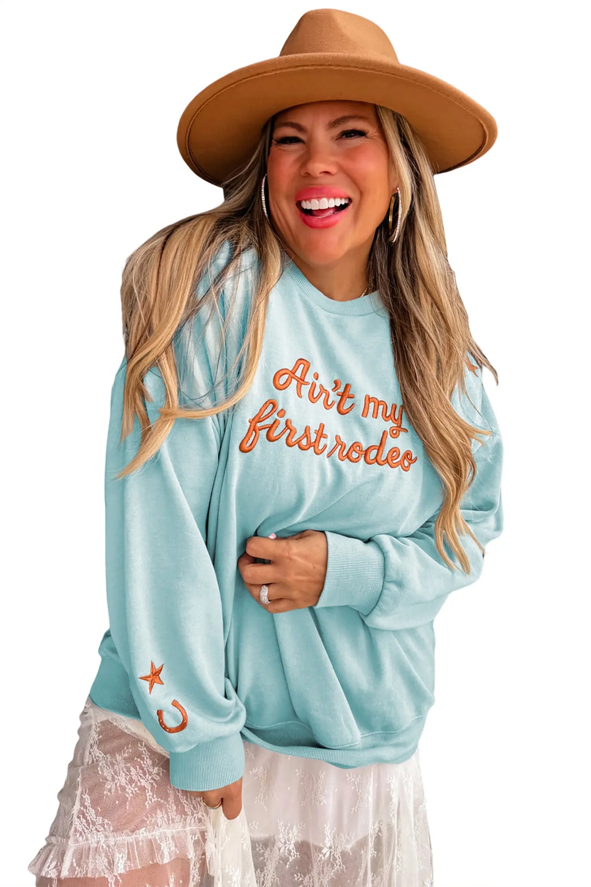 Letter Print Round Neck Loose Fit Long Sleeve Plus Size Sweatshirt – Haze Blue