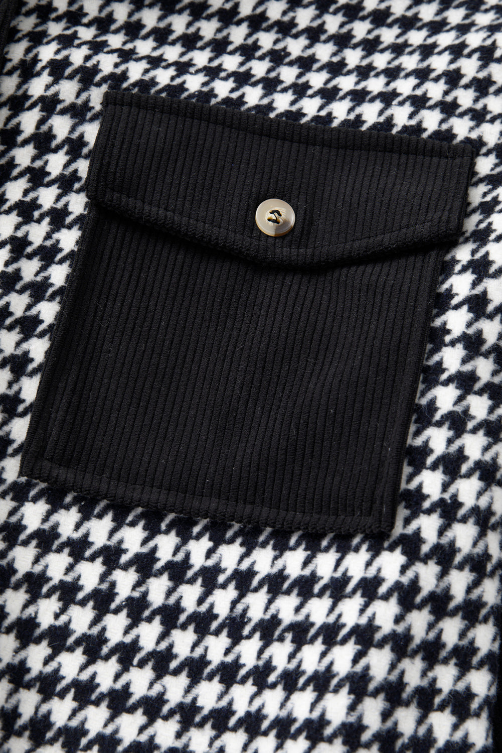 Black Houndstooth Corduroy Patchwork Flap Pocket Shacket eAura