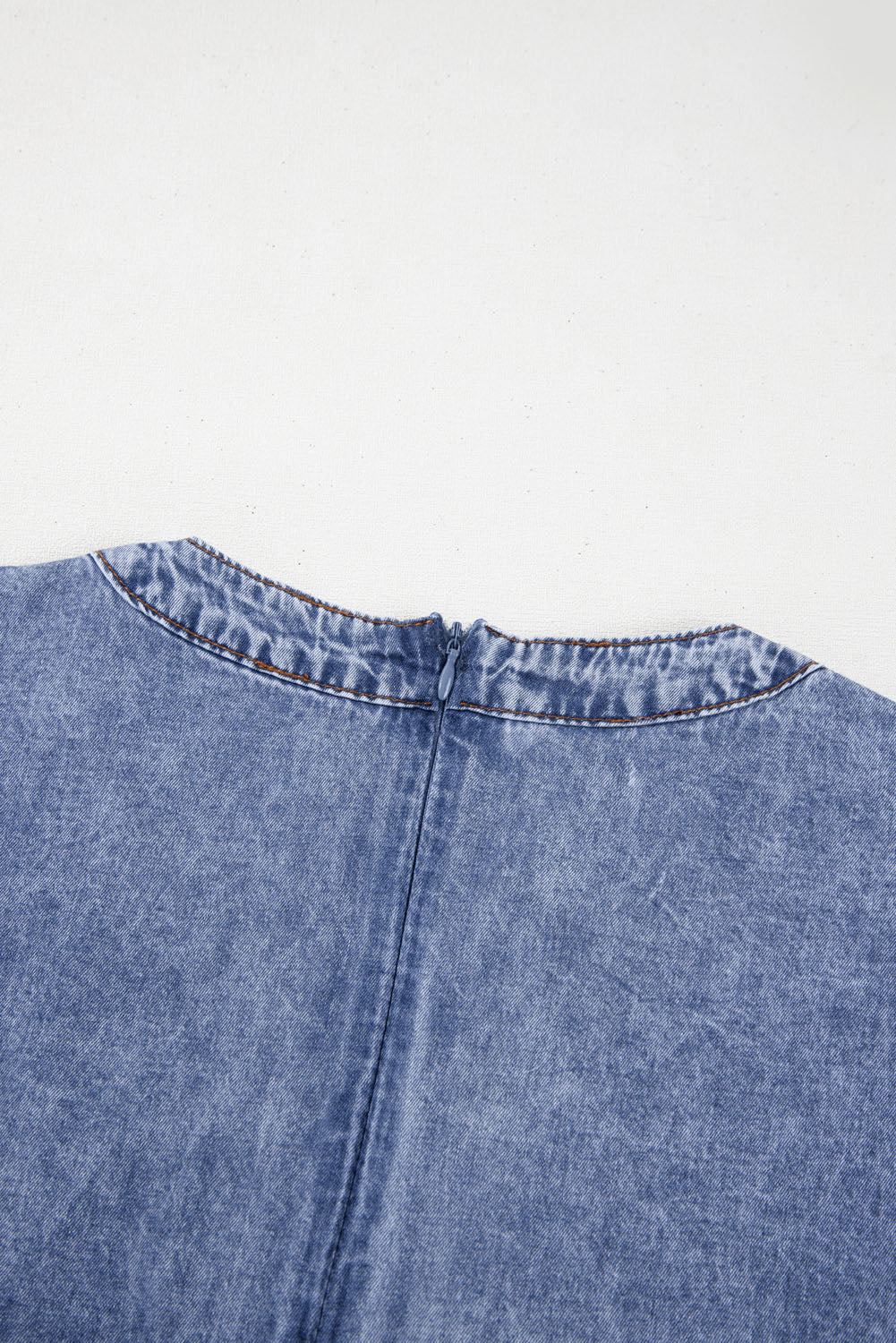 Beau Blue Tie V-Neck Tucking Detail Short Sleeve Denim Shift Dress - eAura