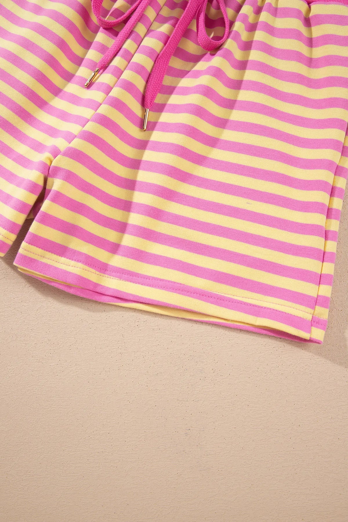Striped Long Sleeve Zip-Up Hoodie Drawstring Elastic Waist 2pcs Short Set – Rose Red