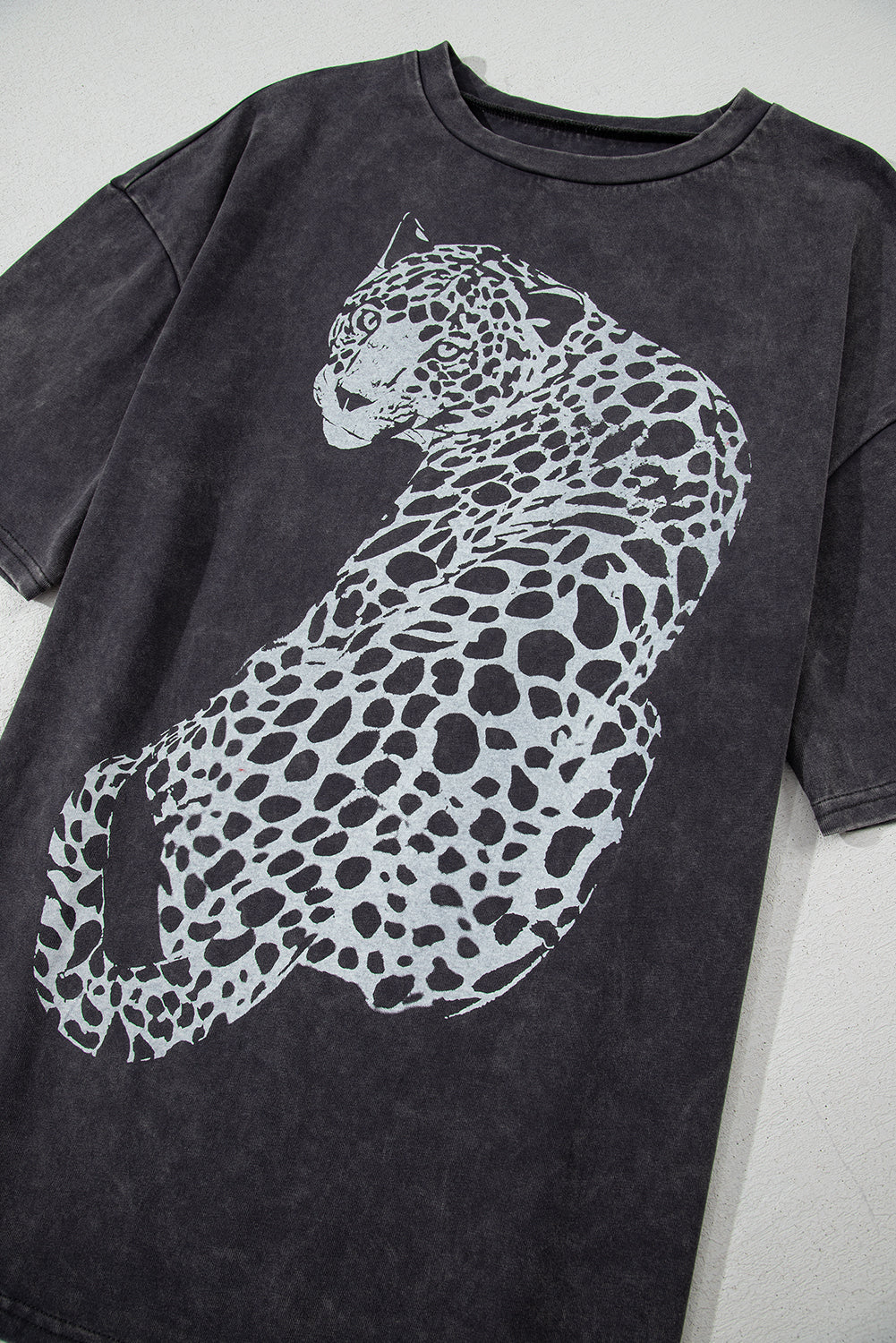 Medium Grey Vintage Cheetah Printed Mineral Wash Graphic Tee eAura