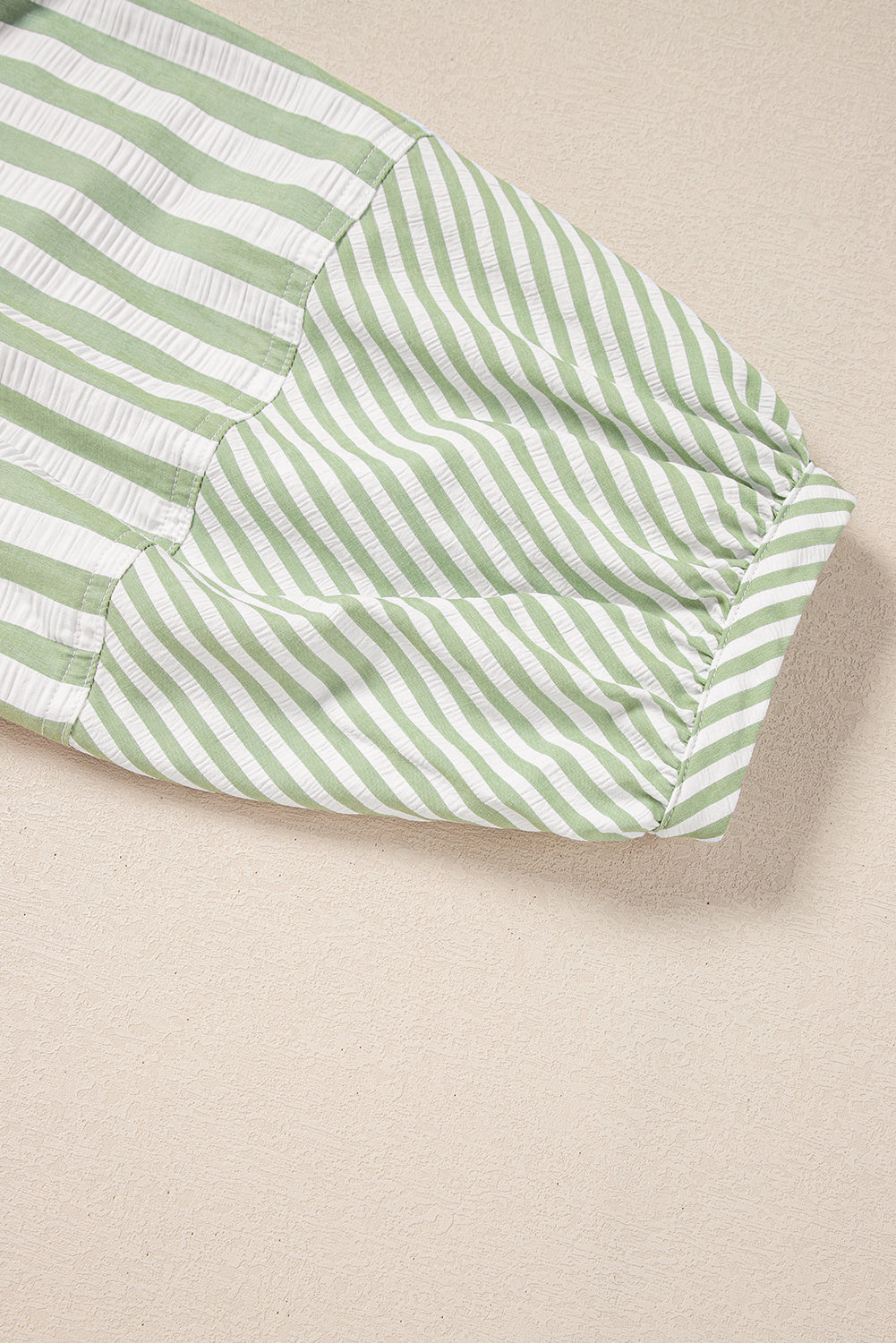 Green Stripe Bracelet Sleeve Tasseled Tied Neck Tiered Plus Size Mini Dress BB Fashion Outlet