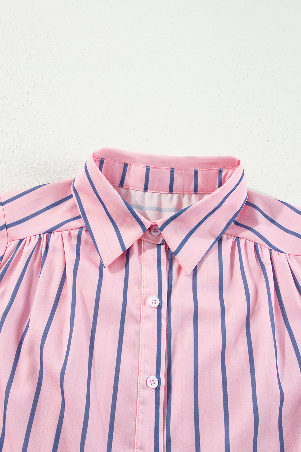 Pink Stripe Ruffled Hem Button-up Collared Shirt Mini Dress Beagle Boutique Fashion Outlet
