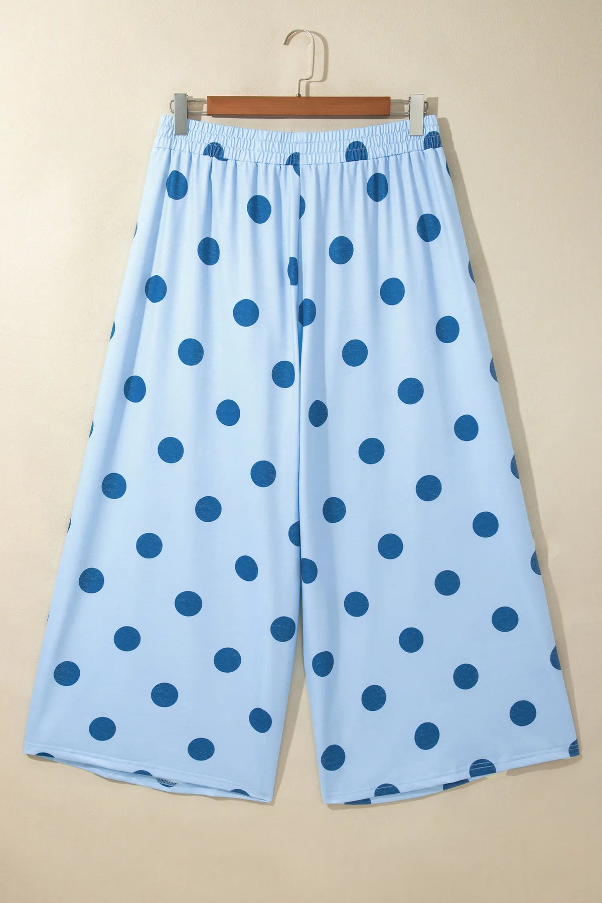 Polka Dot Elastic Waist Wide Leg Plus Size Pants – Khaki