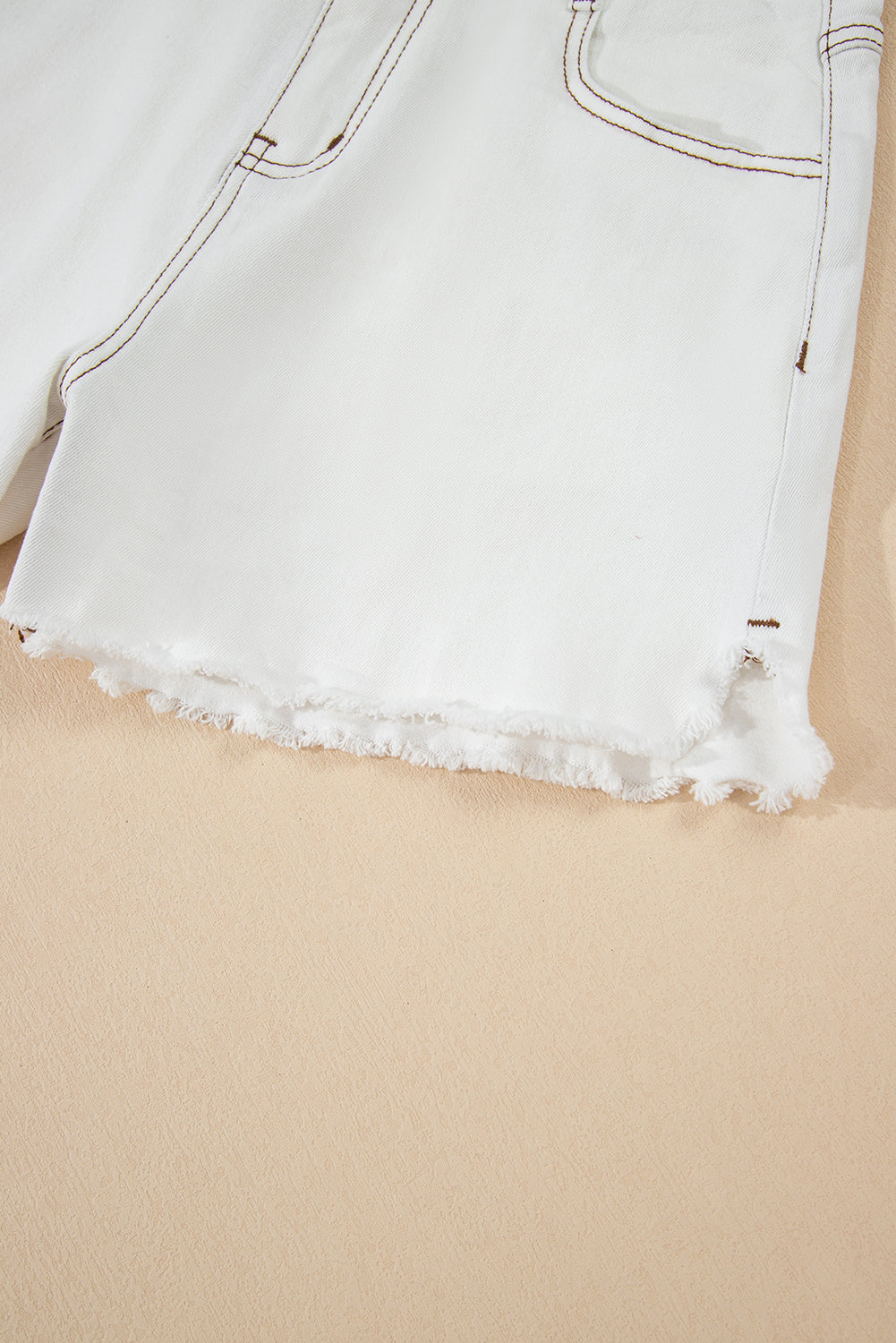 White Raw Hem High Waist Denim Shorts eAura