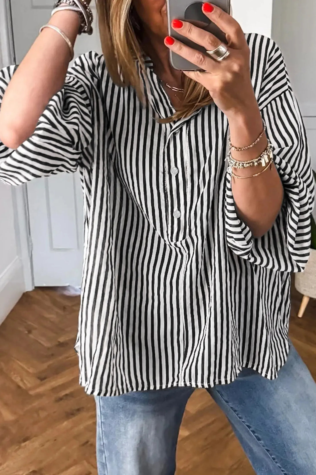 Black Striped Half Sleeve Button-Up Shirt – Black Stripe