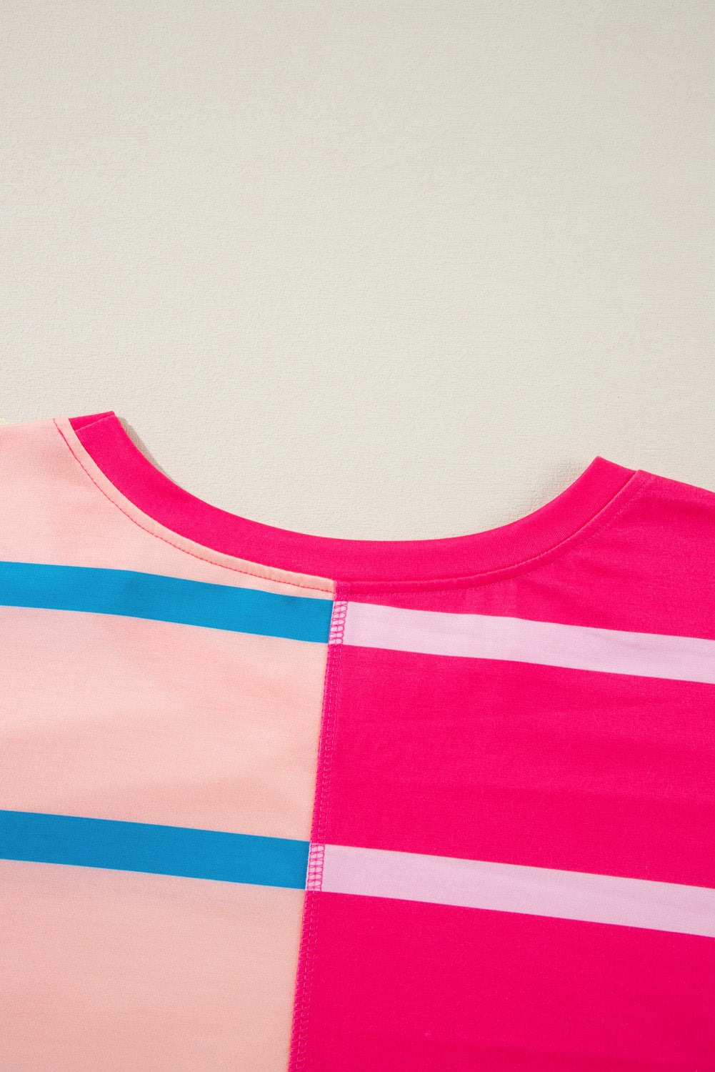Rose Stripe Colour Block Crewneck Long Sleeve Plus Size T Shirt BB Fashion Outlet