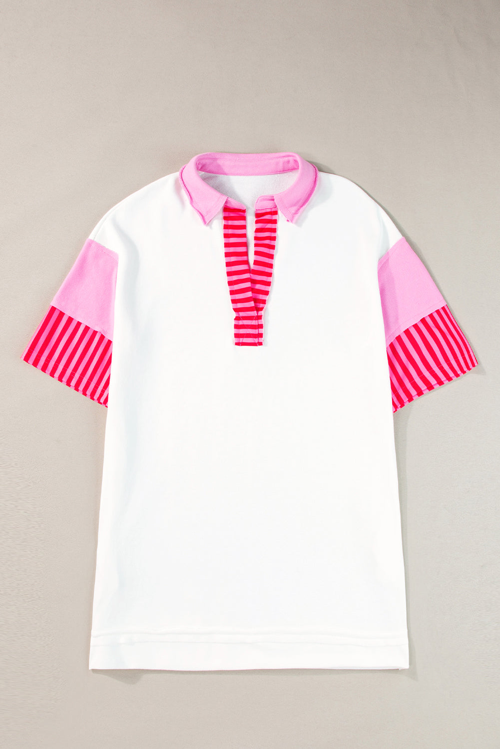 Pink Stripe Colourblock Patchwork Short Sleeve T Shirt Dress eAura