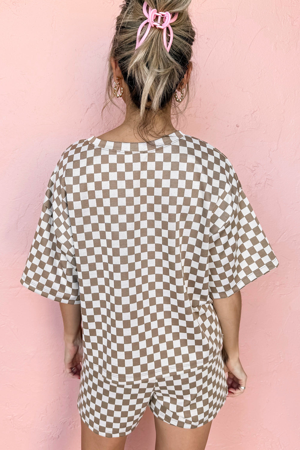 Brown Checkered Top and Short Casual 2pcs Set Co-ord eAura