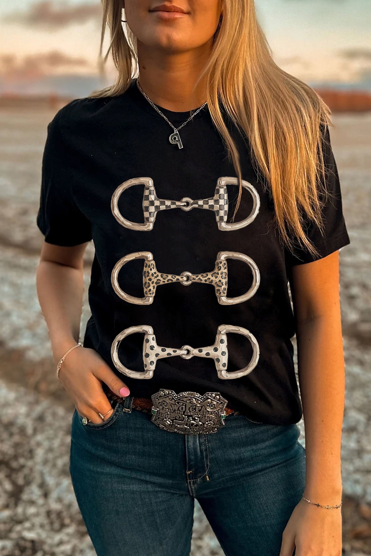 Western Horse Bit Printed Relaxed T Shirt – Black