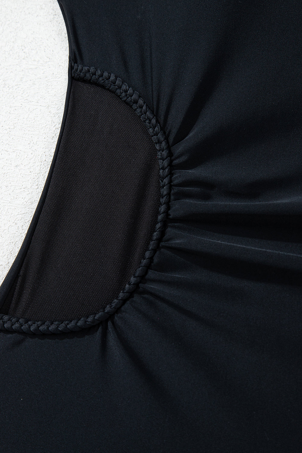 Black Asymmetric Ruffle Shoulder Pleated One Piece Swimsuit eAura
