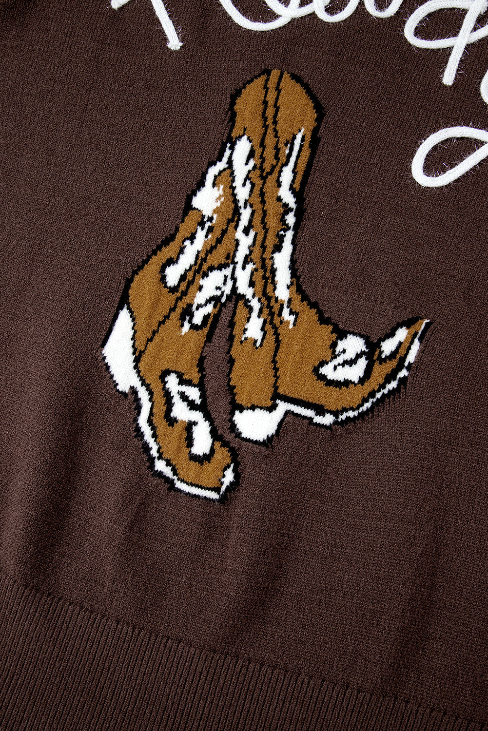 Coffee Western Howdy Boot Graphic High Neck Sweater Beagle Boutique Fashion Outlet