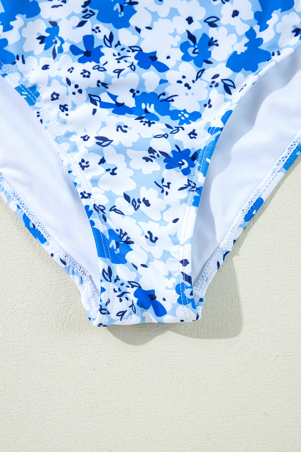 Blue Floral Ruffled Strap Lace-up Hollow Out One Piece Swimsuit eAura