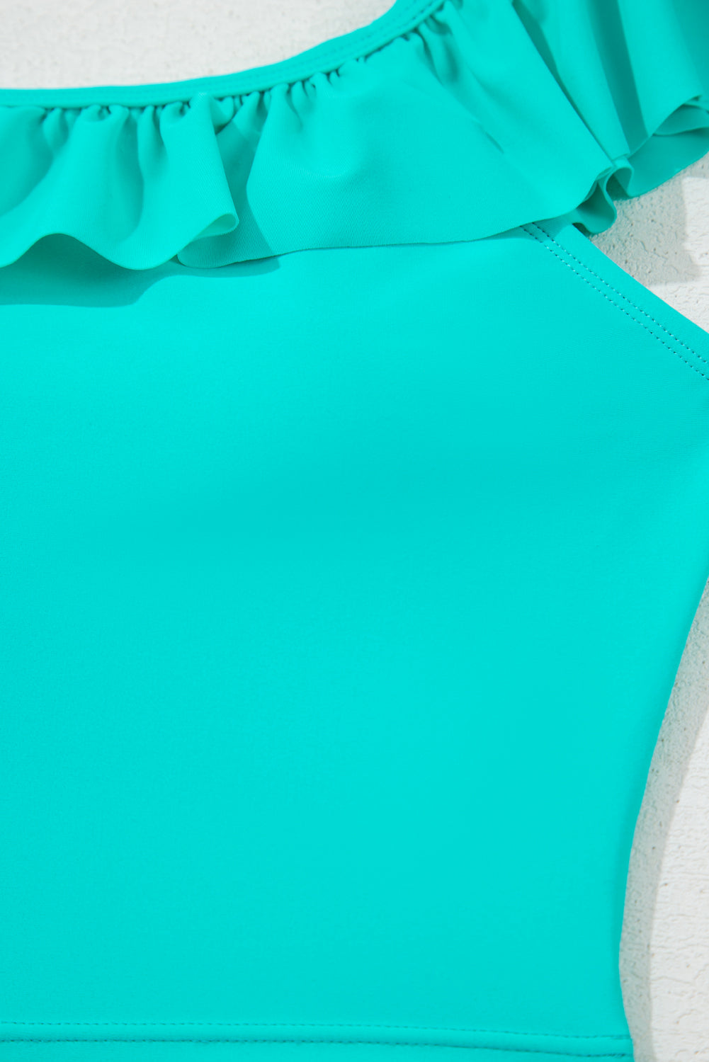 Sea Green Solid Ruffled Square Neck Swim Top and Floral Shorts Bikini Set BB Fashion Outlet