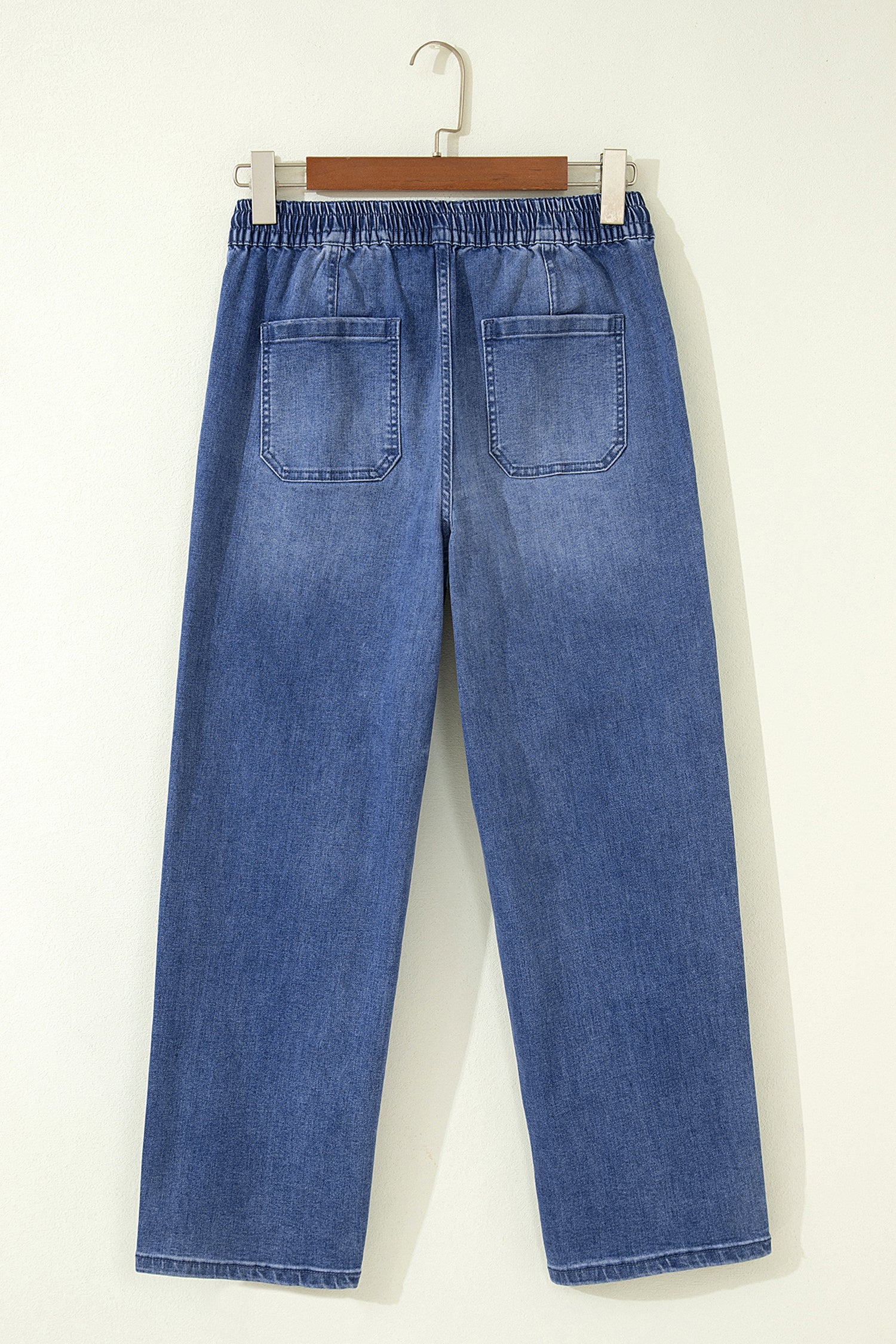 Drawstring Waist Ankle Length Casual Jeans Regular Fit Pocket Detail Denim Pants – Ashleigh Blue