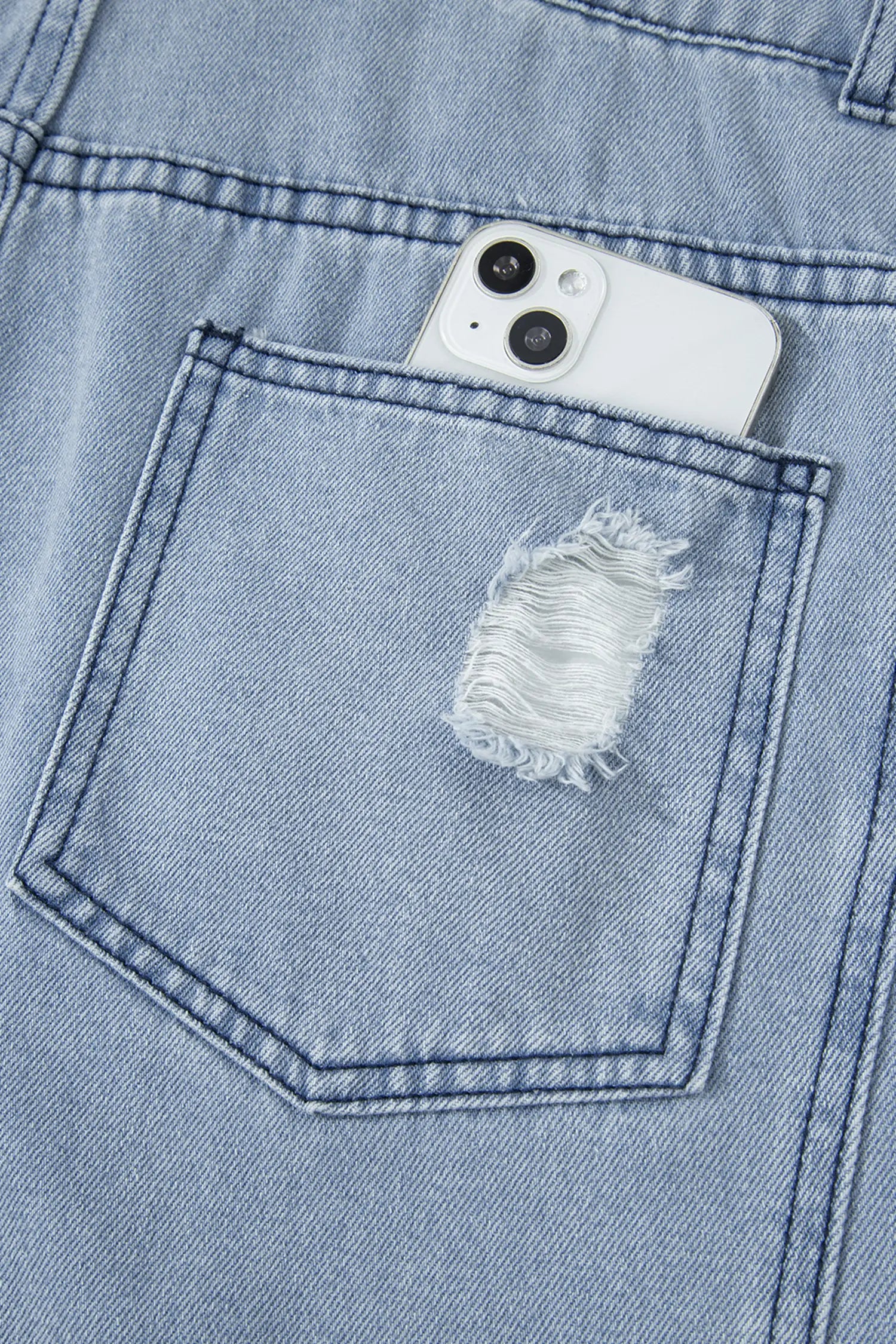 Mist Blue Retro Distressed Button Adjustable Straps Denim Overall Jumpsuit