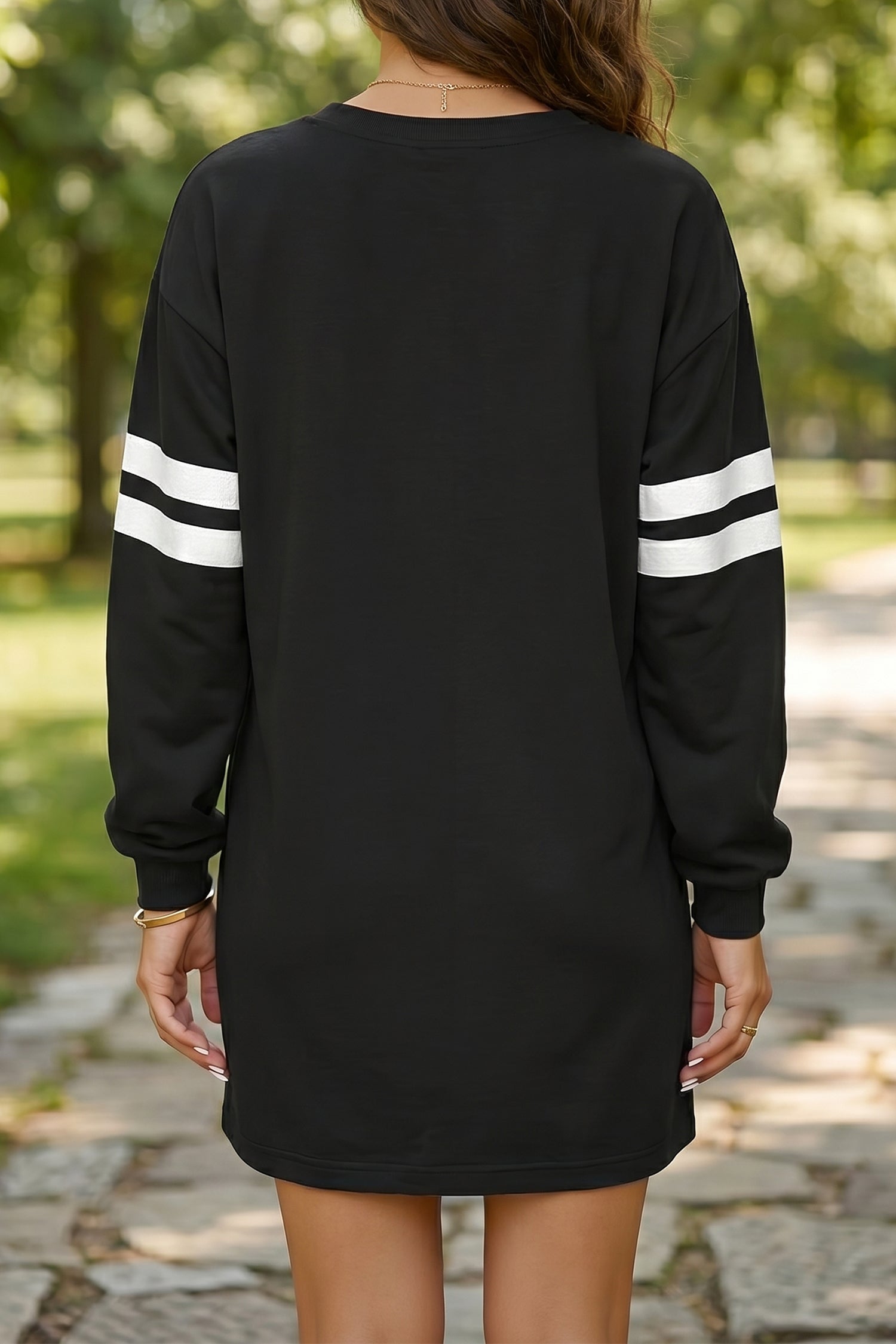 Varsity Contrast Banded Sleeve Shift Sweatshirt Dress