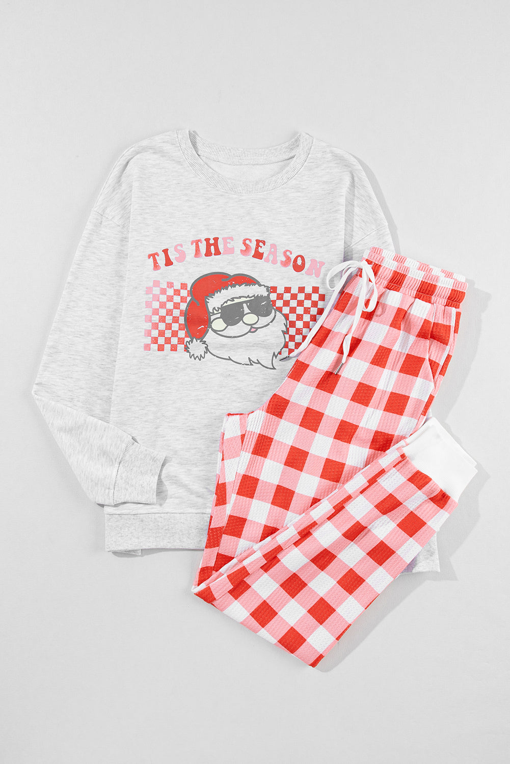 Christmas Claus Graphic Top Plaid Pants Pyjama Set - eAura