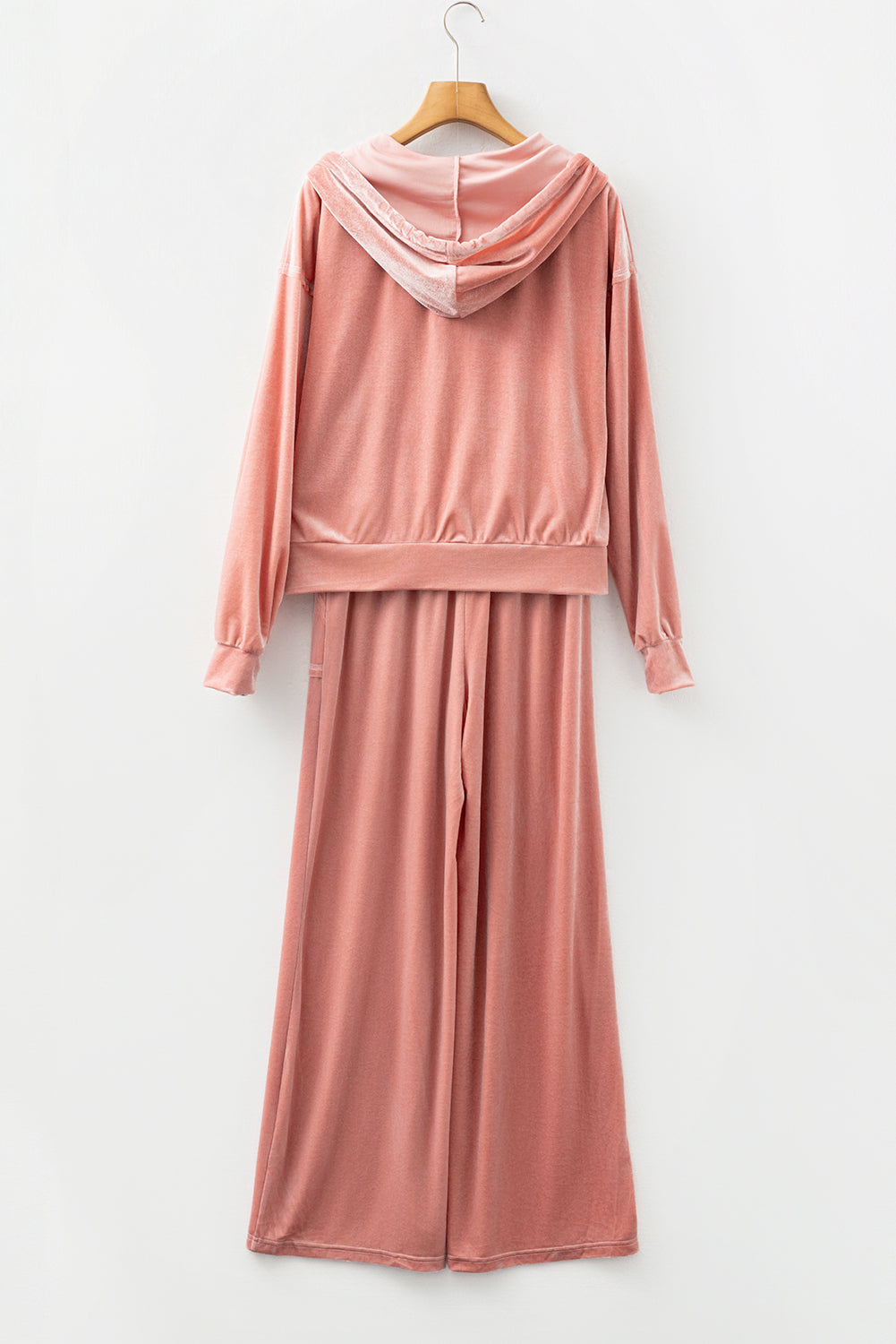 Peach Velvet Zip-up Hoodie and Wide Leg Trousers Co-ord Set eAura