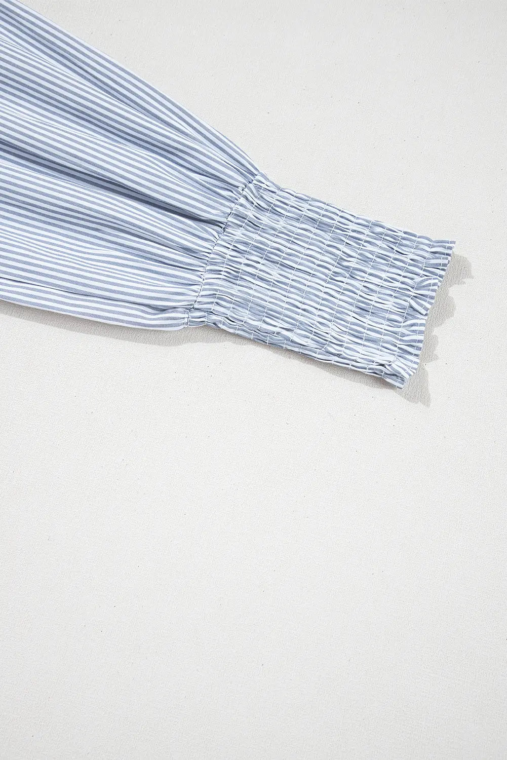 Pinstripe Long Sleeve Smocked Cuffs Button Shirt Collar Blouse – Sky Blue Stripe