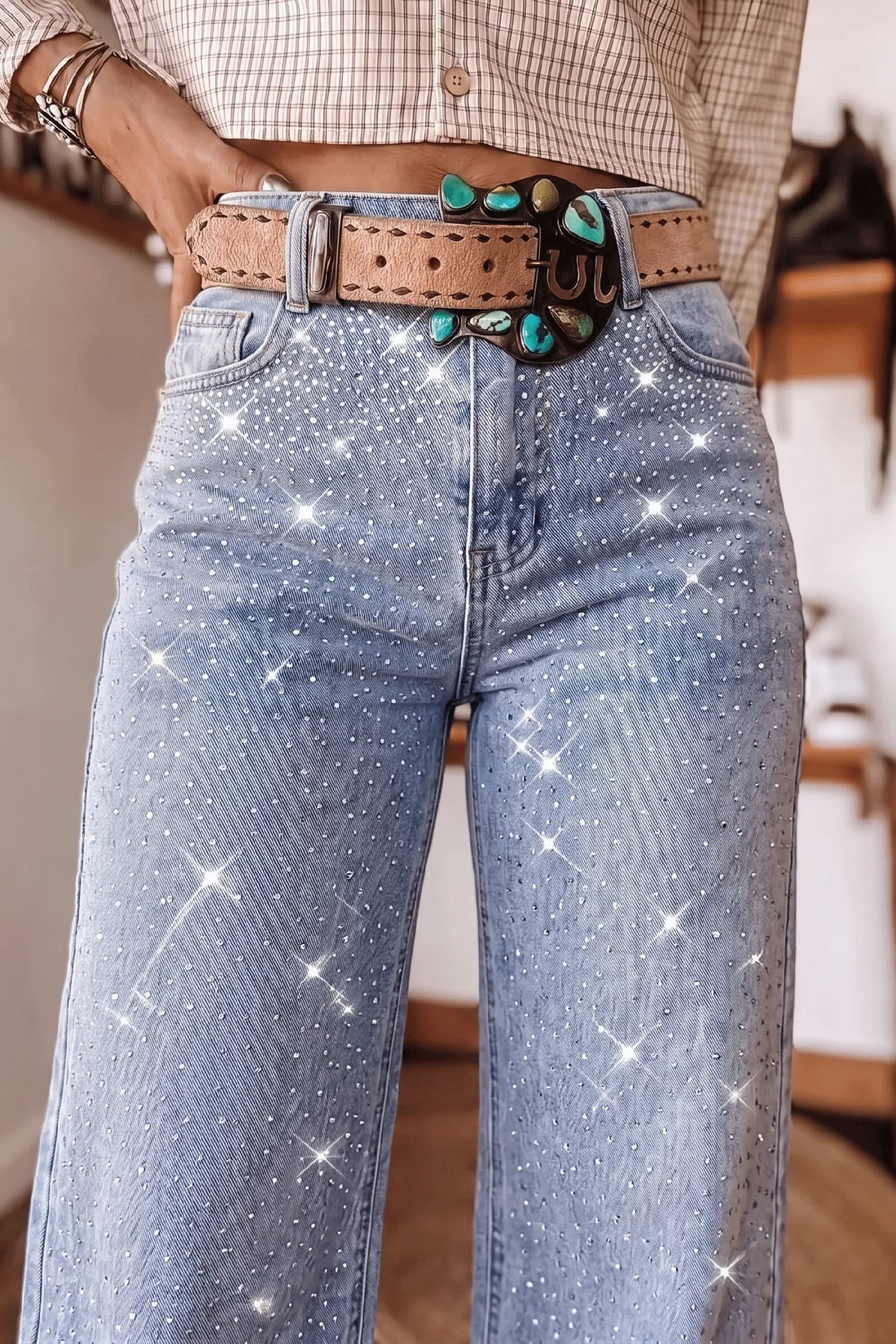 Jeans Sparkle Detail Western Casual Shift