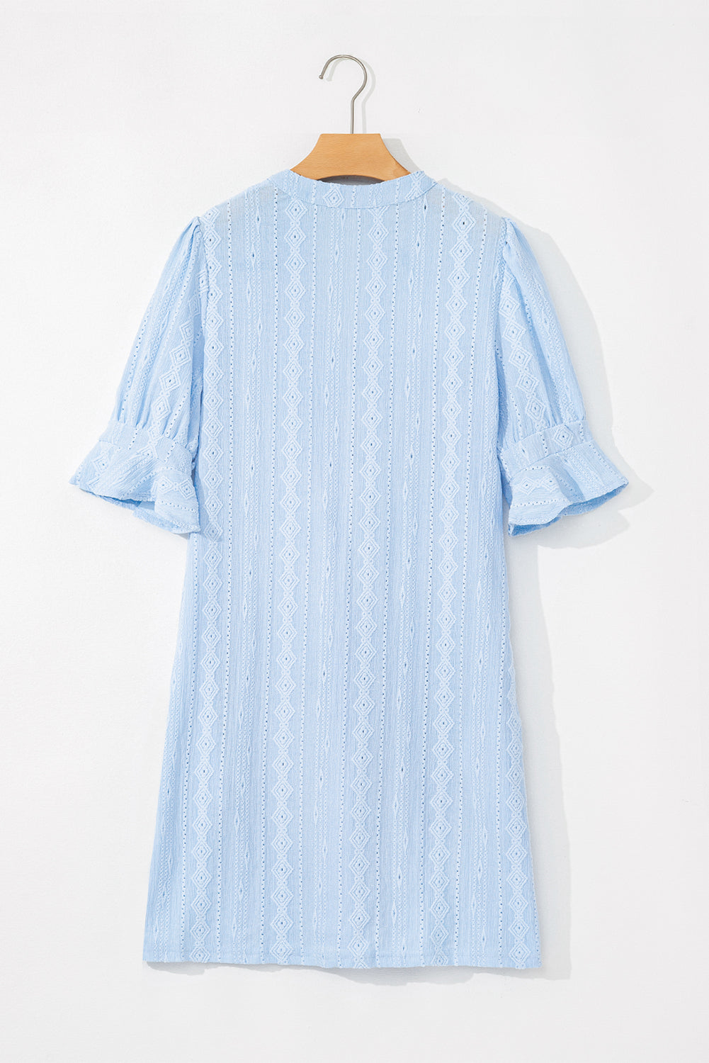 Beau Blue Jacquard Texture Flared Short Sleeve Notched Neck Mini Dress eAura