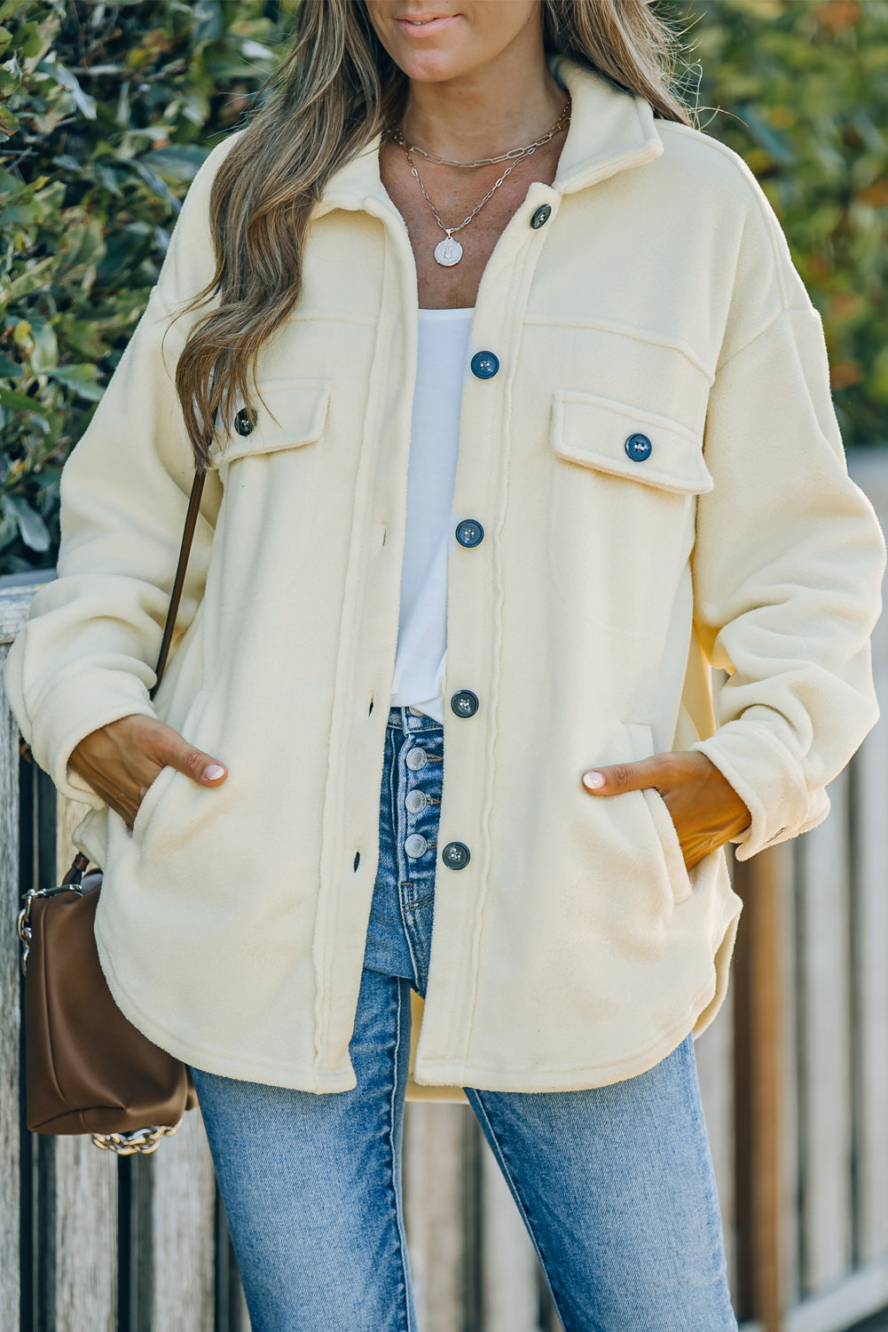 Turn Down Collar Buttoned Shirt Jacket eAura