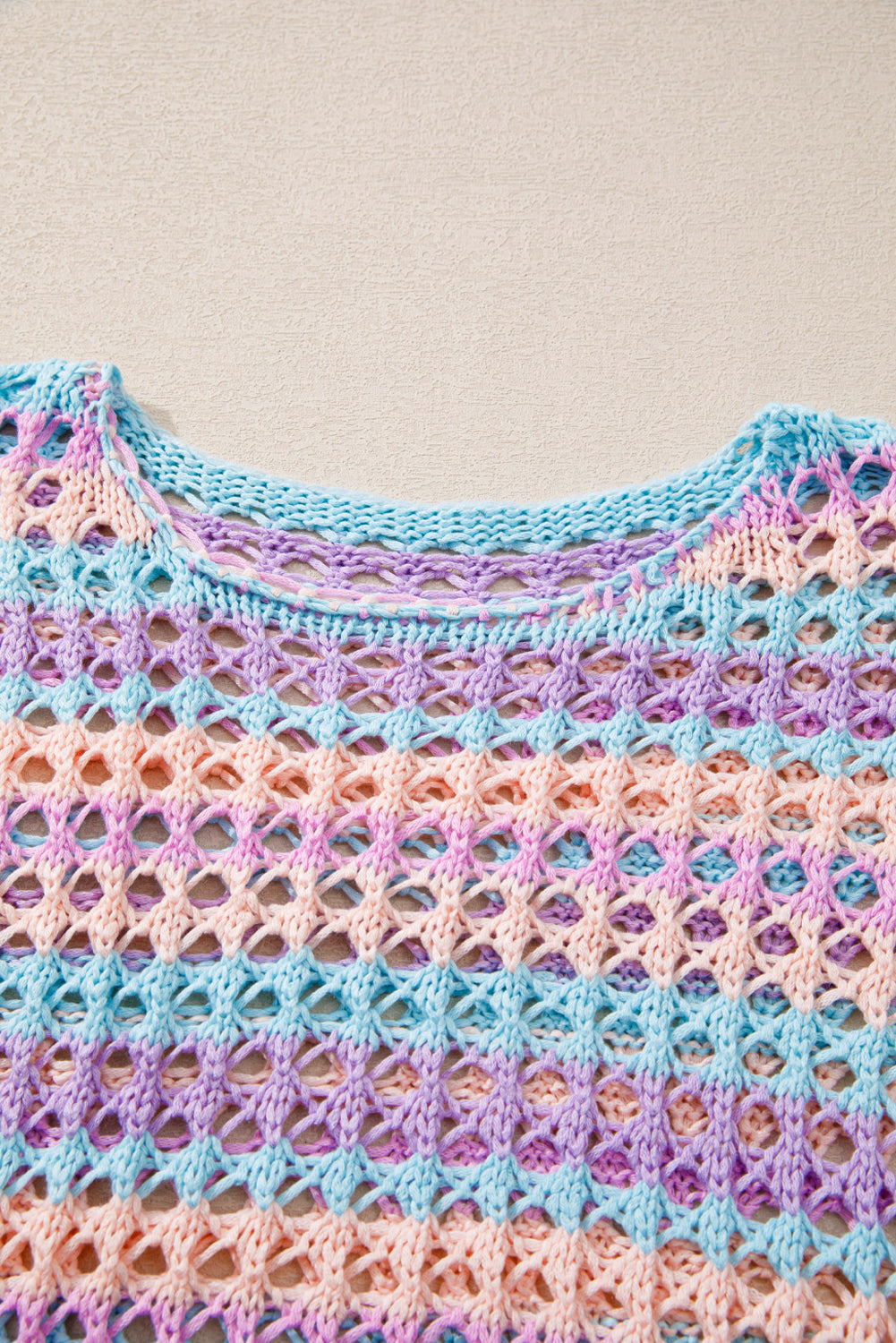Purple Multi Stripe Open Knit Sweater Beach Cover Up eAura