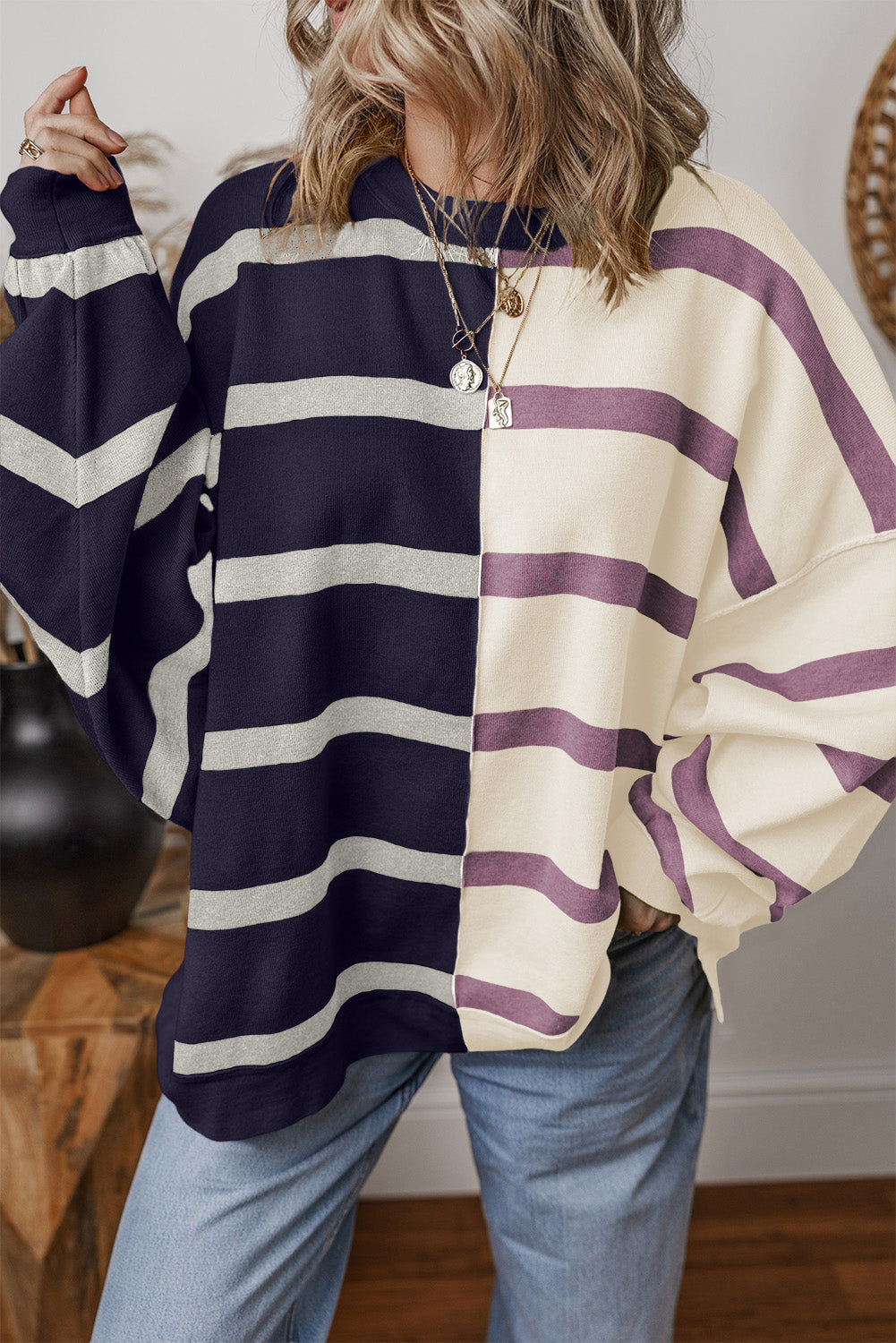 Pink Stripe Colourblock Oversized Sweater eAura