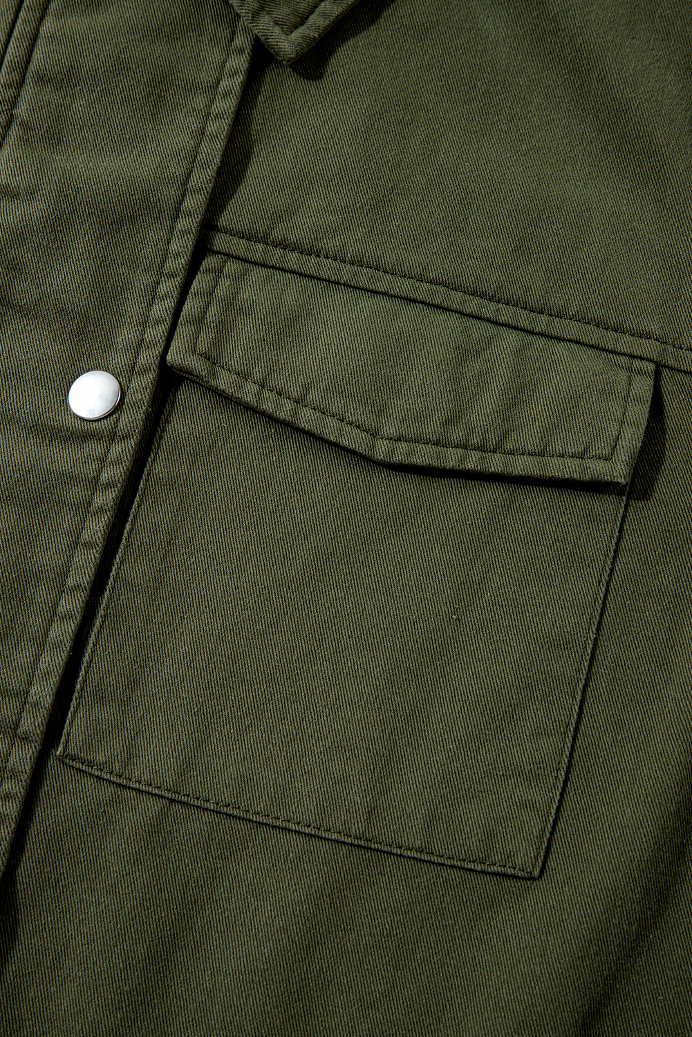 Moss Green Snap Button Zipper Tight Waist Collared Jacket eAura