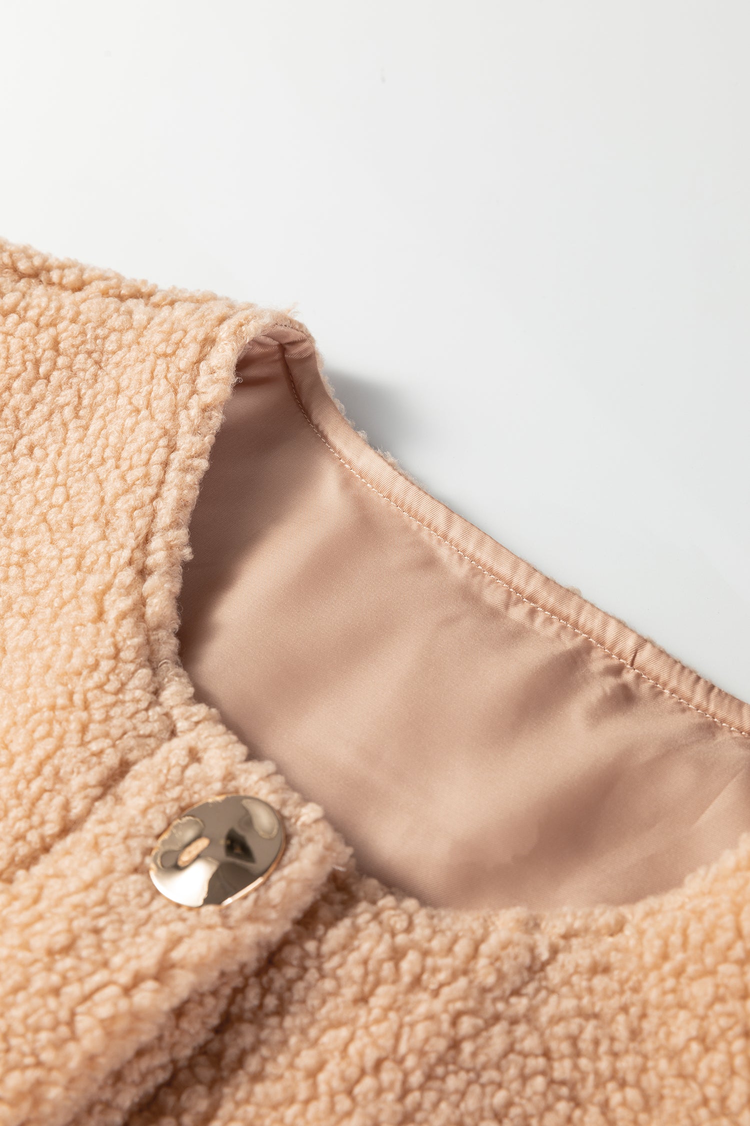 Big Button Accent Fuzzy Pocket Vest – Light French Beige