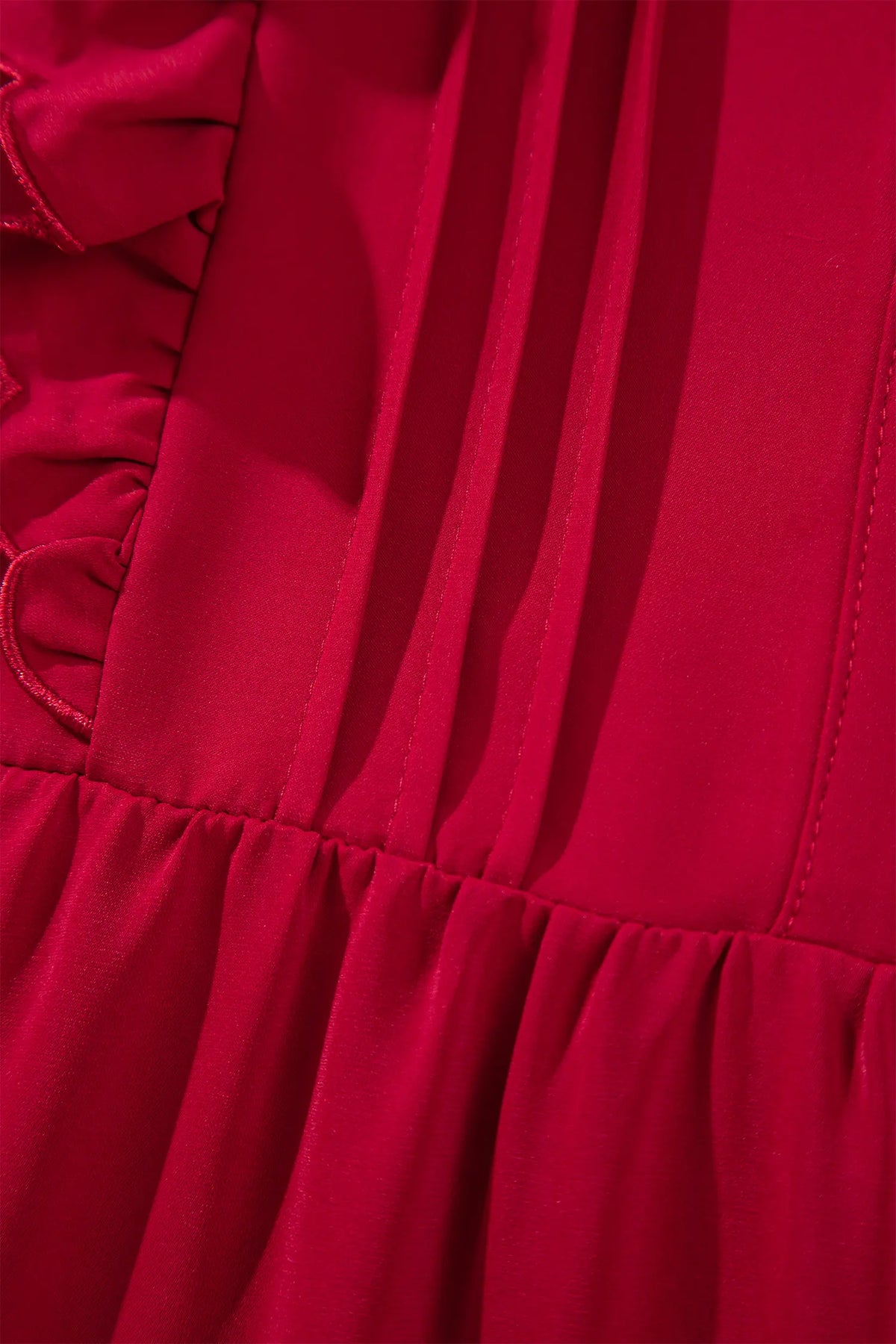 Solid Colour Ruffle Trim Long Sleeve Tiered Shift Midi Dress – Racing Red