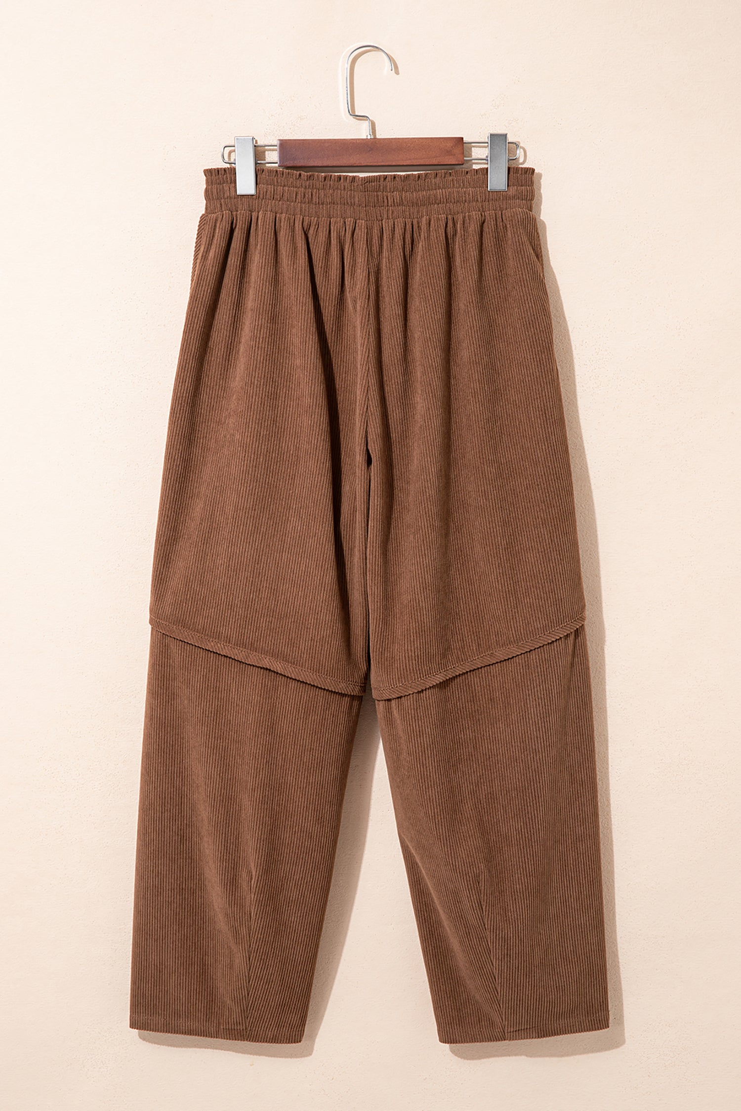 Coffee Corduroy Elastic Waist Drawstring Cargo Pants – Brown