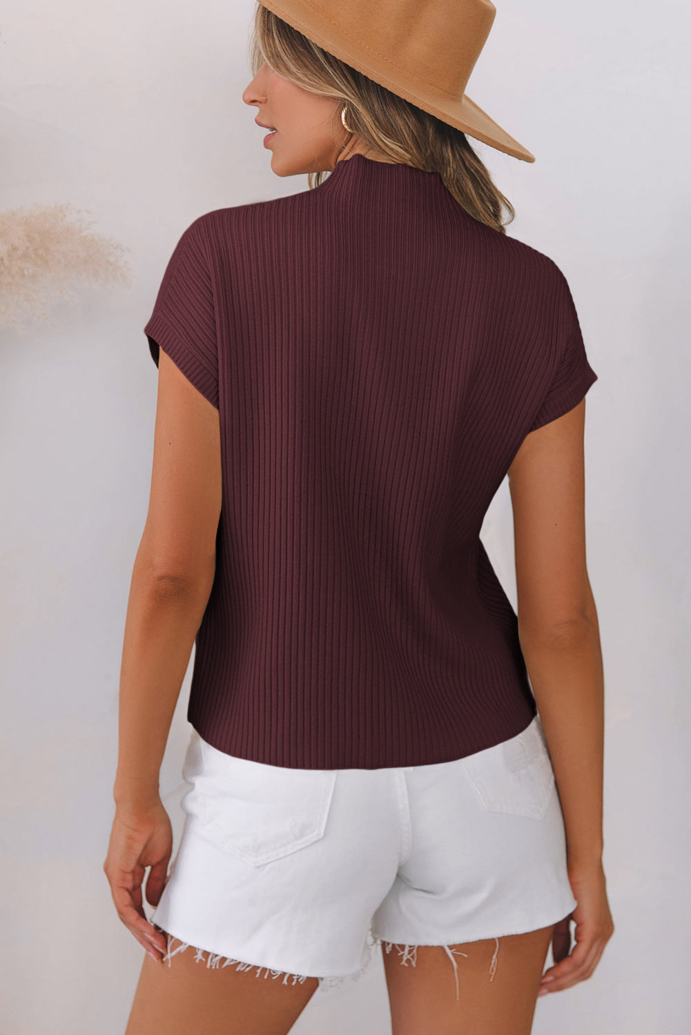 Patch Pocket Ribbed Knit Short Sleeve Sweater eAura