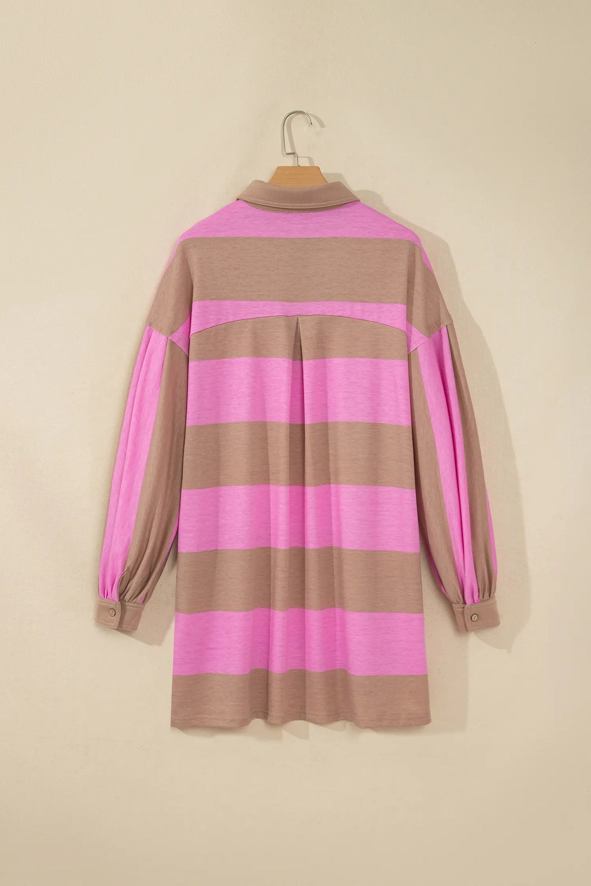 Striped Button Long Sleeve Short Shift Dress – Rose Stripe