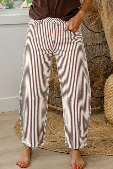 Striped Barrel Jeans – Brown, Khaki & Sky Blue