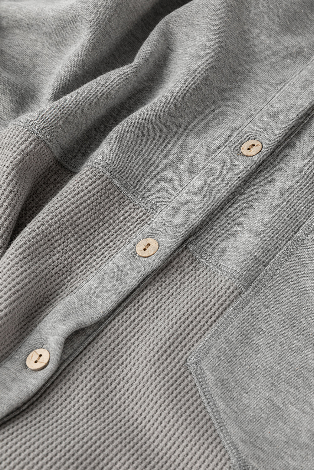 Medium Grey Waffle Textured Exposed Seam Oversized Shacket - eAura