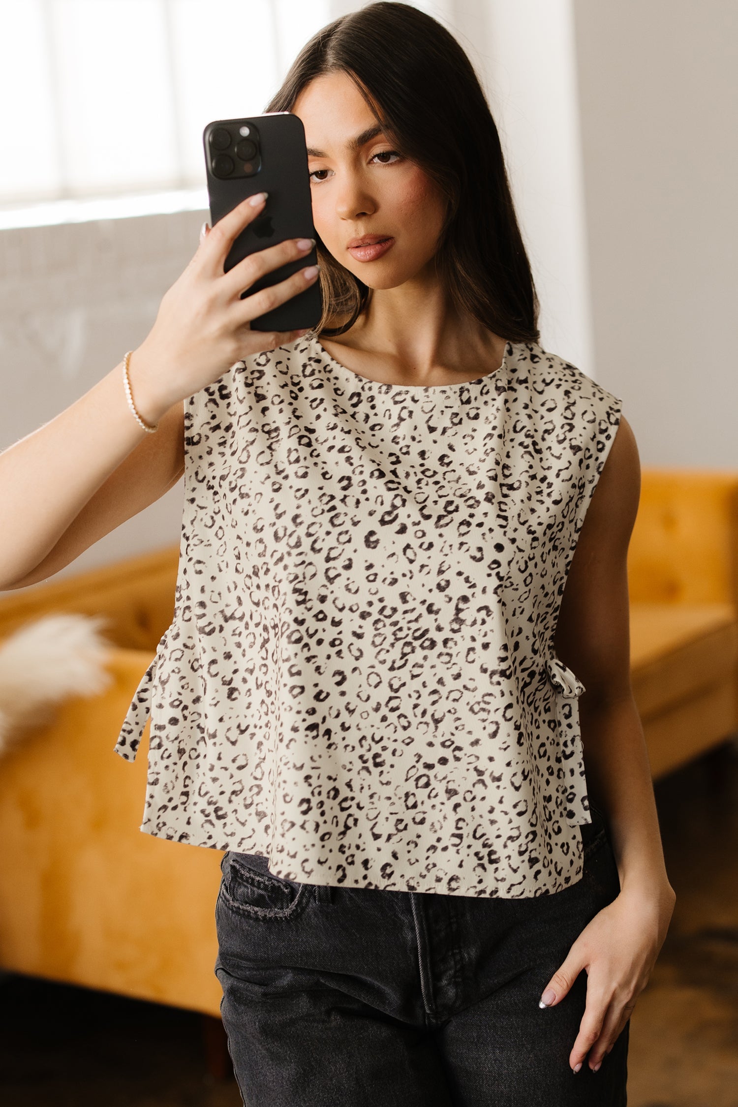 Knot Side Leopard Print Vest - Tops/Vest Tops