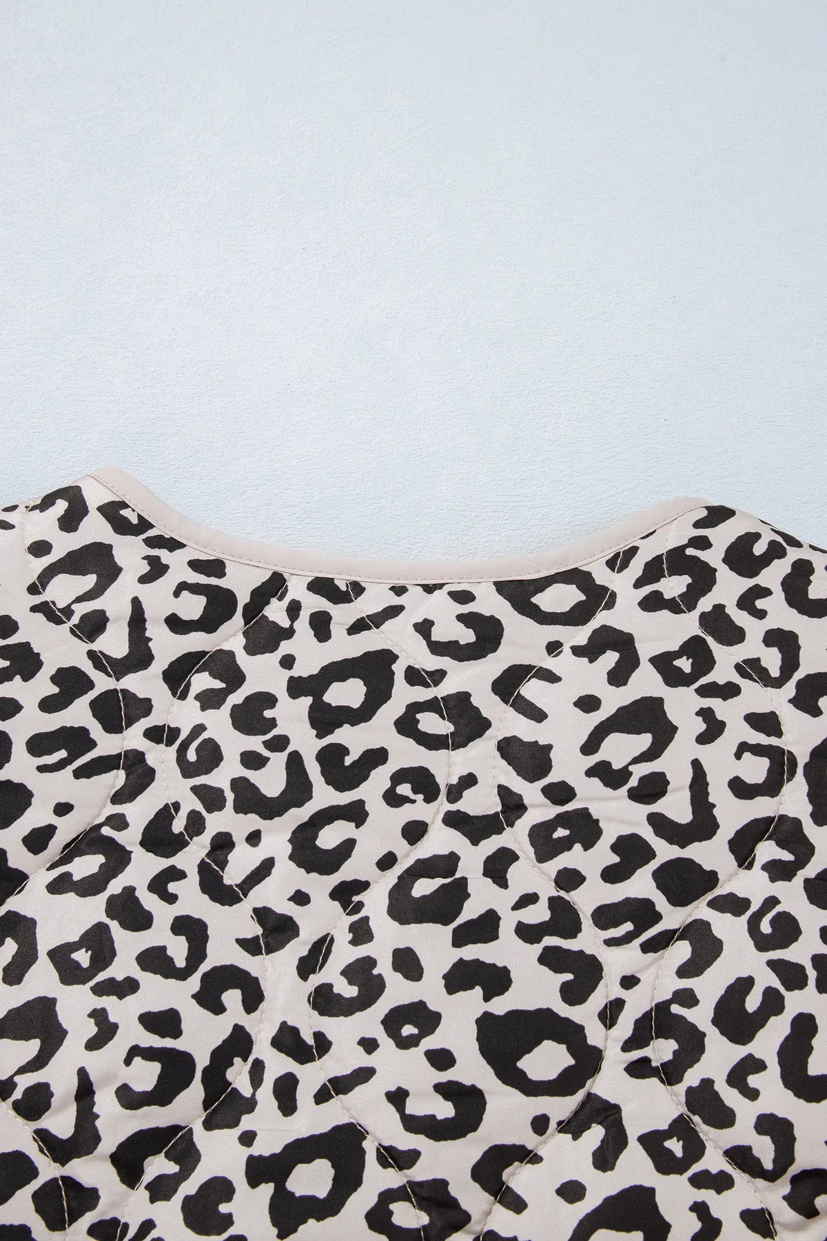 Khaki Leopard Print Patch Pockets Binding Tape Long Sleeve Regular Fit Jacket