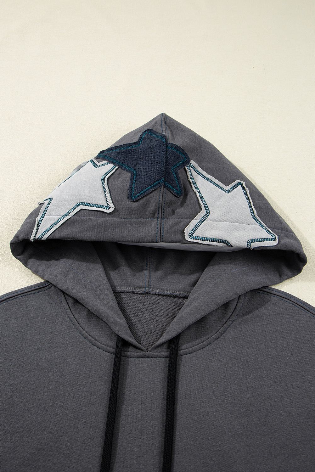 Star Patchwork Contrast Stitching Mineral Wash Kangaroo Pocket Vintage Hoodie - Tops/Sweatshirts & Hoodies