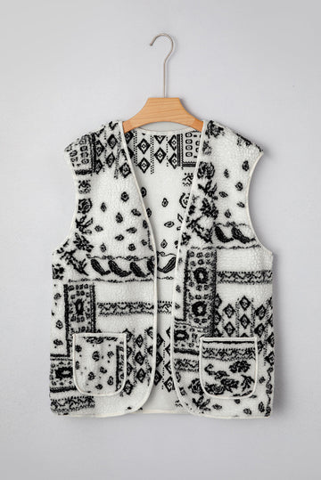 Print Pocketed Western Fashion Vest - Outerwear/Vests