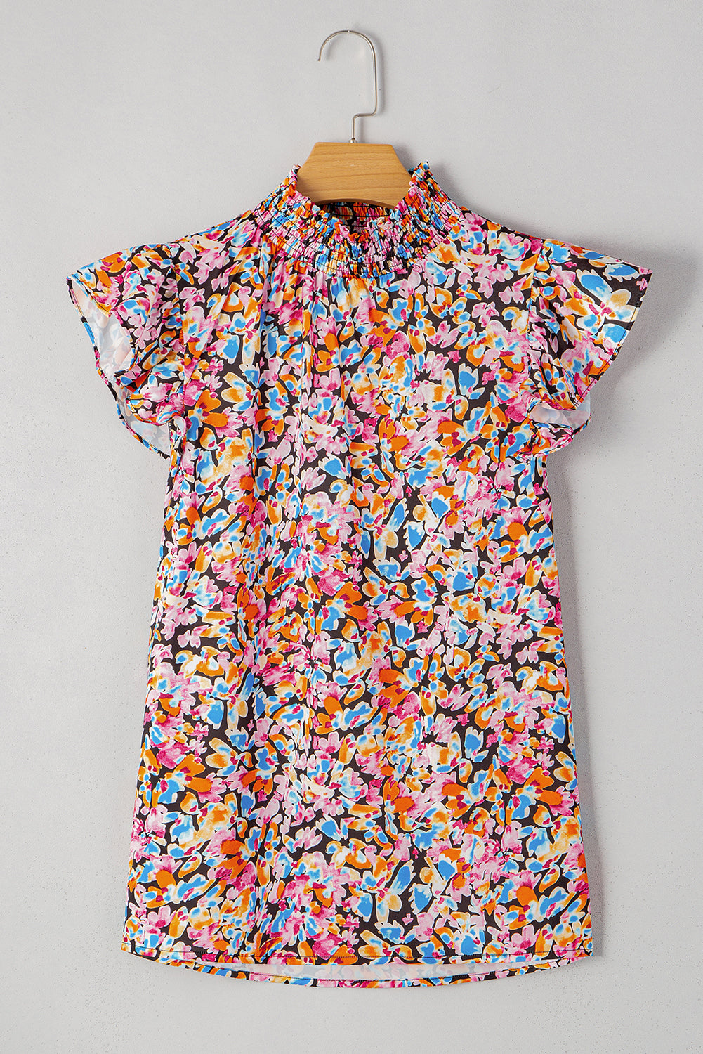 Floral Print Flutter Sleeve Blouse Top eAura