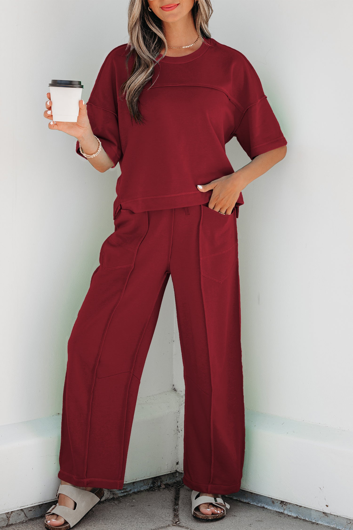 Drop Shoulder Boxy Tee and Barrel Pants Set