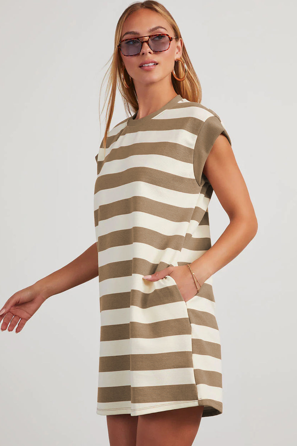 Stripe Cap Sleeve Shift T-Shirt Dress